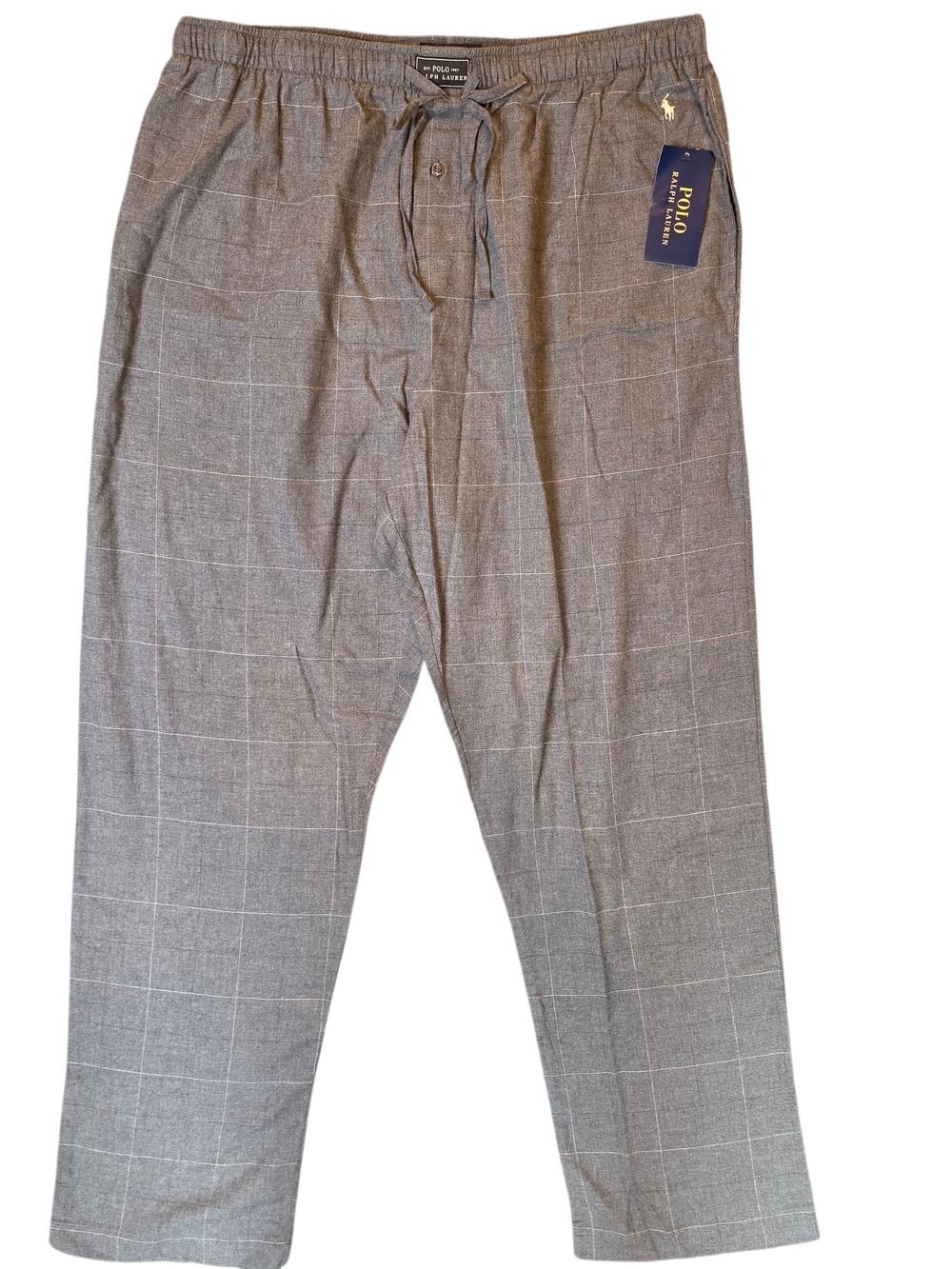 Polo by Ralph Lauren Men’s Gray Windowpane Drawstring Pants XL Sleepwear Flannel